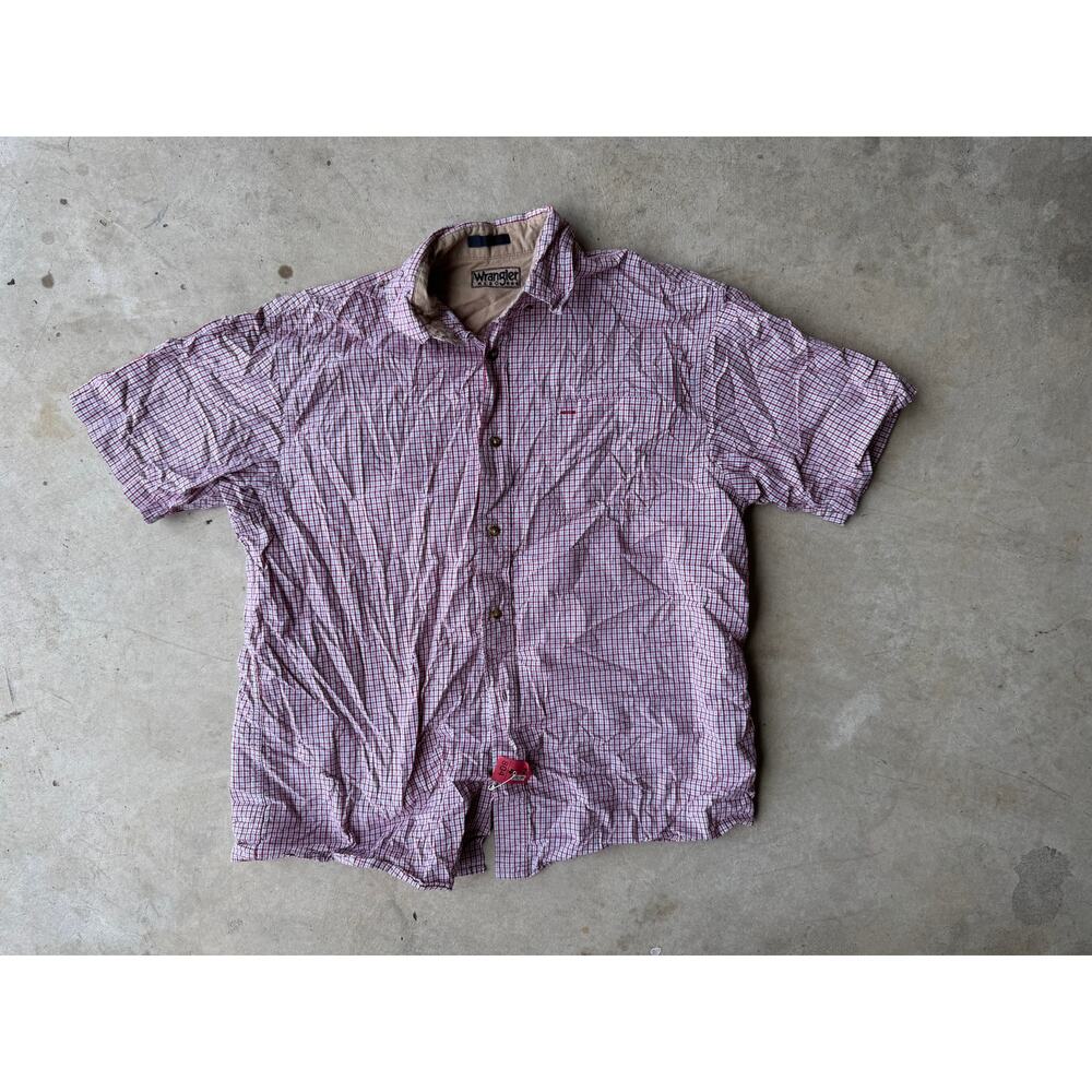 Wrangler Hero Red Checkered Short Sleeve Western Shirt - Size L